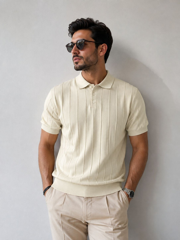پلوشرت بافت وارداتی مردانه گرم بالا Woven polo shirt