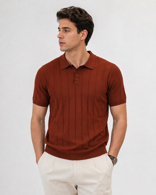 پلوشرت بافت وارداتی مردانه گرم بالا Woven polo shirt