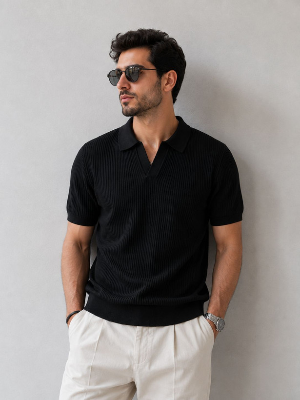 پلوشرت بافت وارداتی مردانه گرم بالا Woven polo shirt